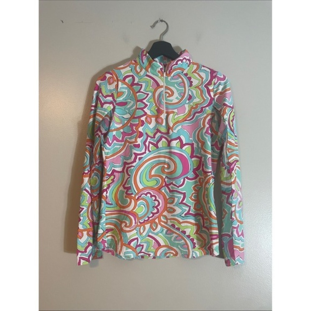 IBKÜL Quarter Zip Nylon Blend Paisley Print Small Athletic Pullover Top